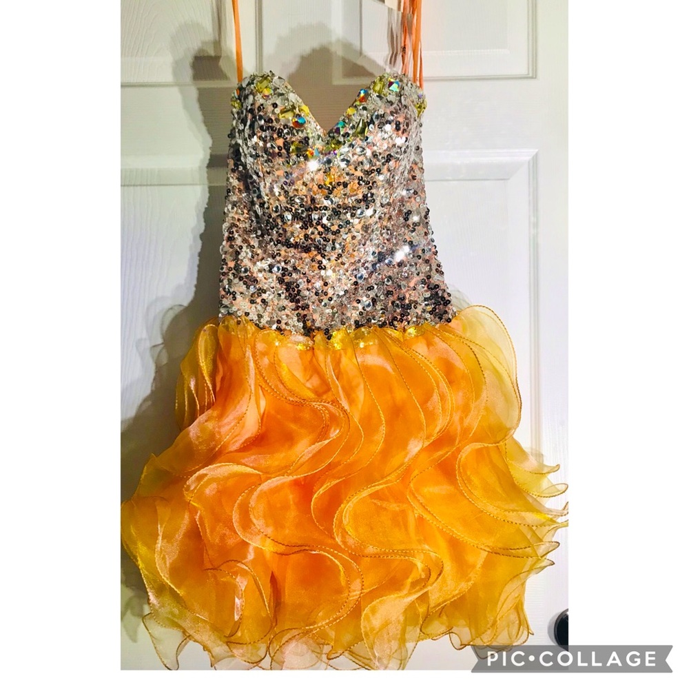 New Limited Edition Peach/ Orange Ruffle Sequin Top Prom Dress Sizes 4 and 6